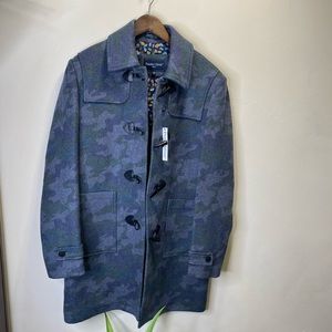 PAISLEY & GRAY Toggle coat Grey Blue Camo Overcoat Size M